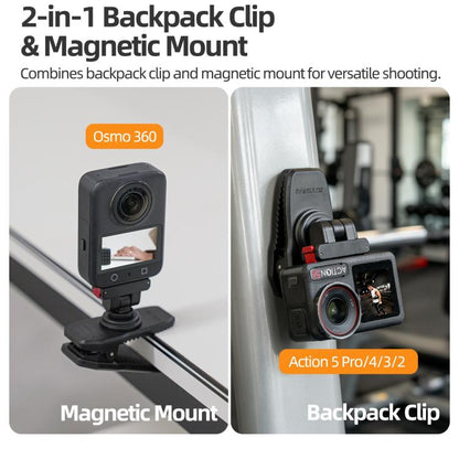 Sunnylife Magnetic Quick-Release Backpack Clip Action Camera Clamp Vertical-Horizontal Mount for DJI Osmo 360 / Action 5 Pro / 4 / 3 / 2