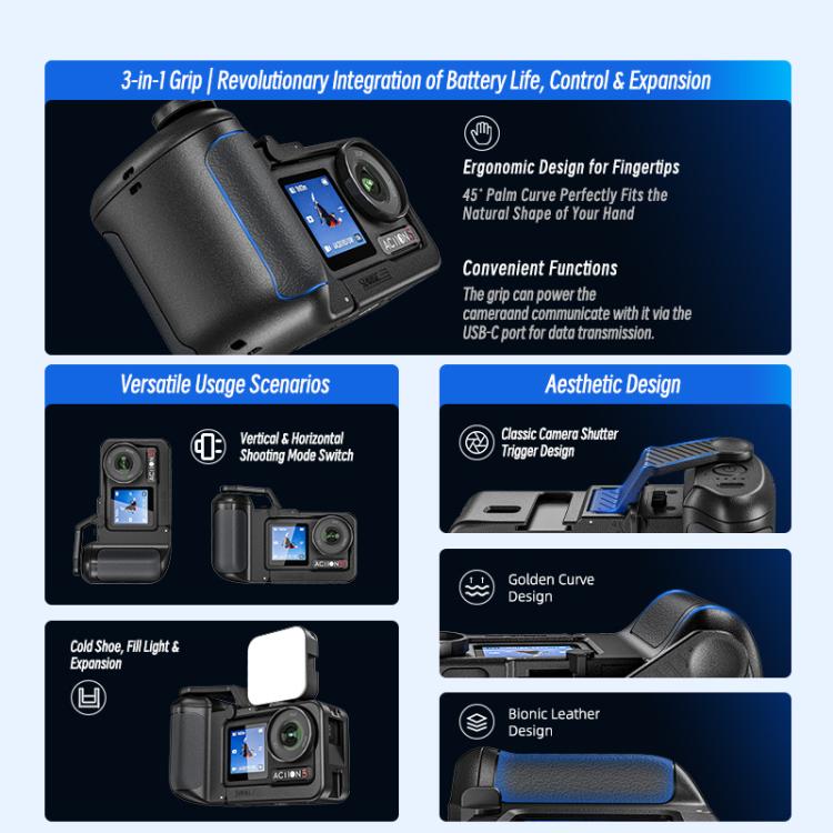 For DJI Osmo Action 5 Pro / 4 / 3 STARTRC 3 in 1 Expansion Power-Grip Street Shooting Handle Cage Kit, For DJI Osmo Action 5 Pro / 4 / 3 Power-Grip