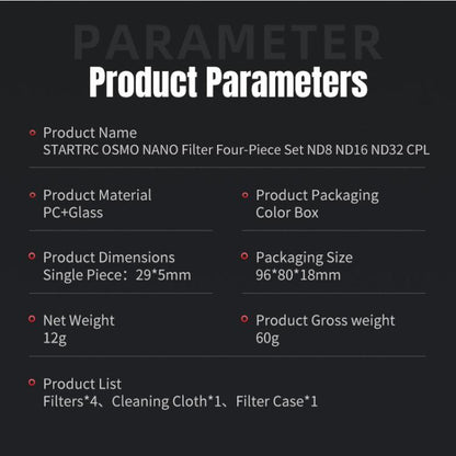 For DJI Osmo Nano STARTRC 4 in 1 ND8 ND16 ND32 CPL Camera Lens Filter, For DJI Osmo Nano