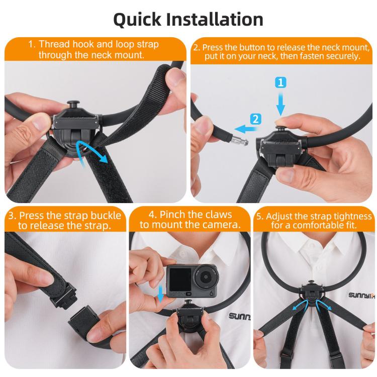 Sunnylife Magnetic POV Neck Mount Hand Free Video Vlog Neck Adjustable Selfie Holder with Body Strap For DJI Osmo Pocket 4P / 4 / 3, For DJI Osmo Pocket 4P / 4 / 3