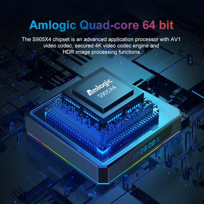 X96 X4 8K Smart TV BOX Android 11.0 Media Player with Remote Control, Amlogic S905X4 Quad Core ARM Cortex A55, RAM: 4GB, ROM: 64GB, Support 100M, Dual Band WiFi, Bluetooth, EU Plug, 4GB+64GB