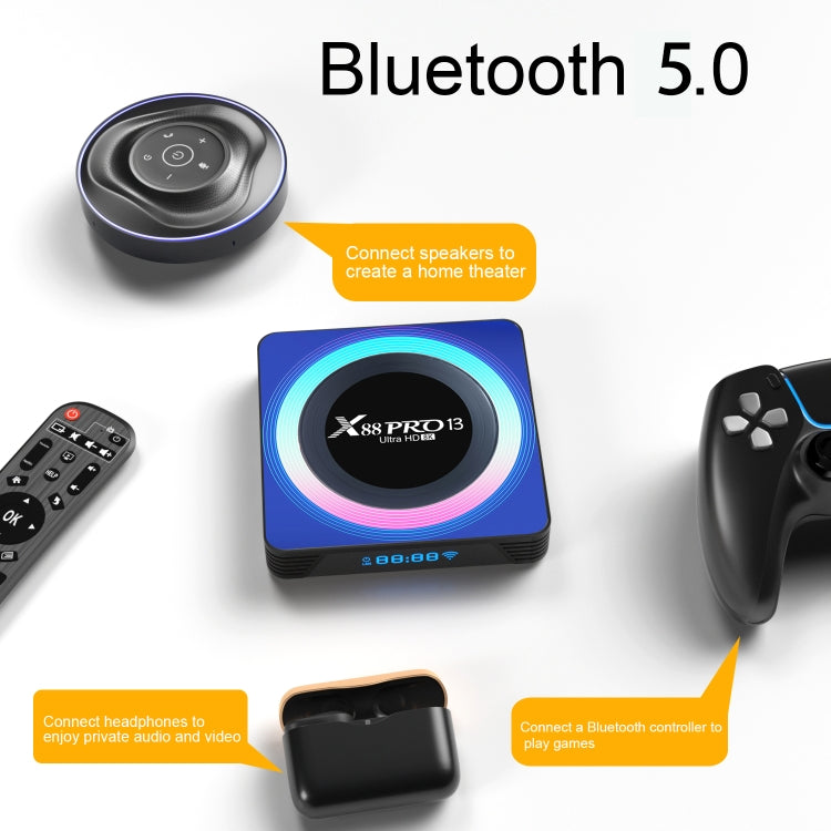 Acrylic X88 Pro 13 8K Ultra HD Android 13.0 Smart TV Box with Remote Control, RK3528 Quad-Core, 2GB+16GB, 2GB+16GB