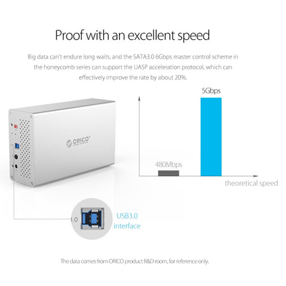 ORICO Honeycomb Series WS500U3 SATA 3.5 inch 50TB USB 3.0 5 Bays Aluminum Alloy HDD / SSD Enclosure, USB 3.0 5 Bays