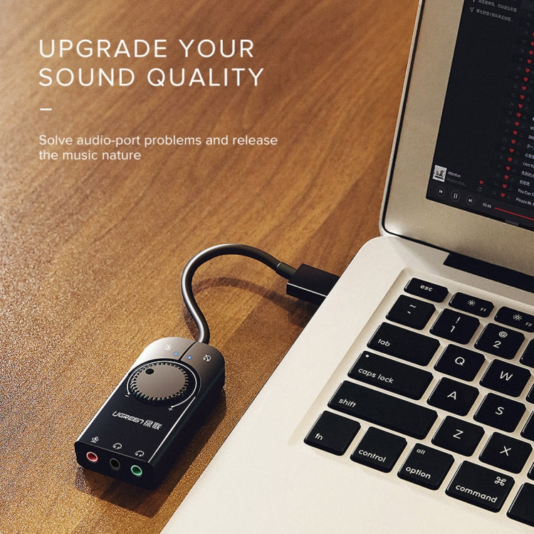 UGREEN CM109 USB to 3-ports 3.5mm Computer External Audio Card with Volume Adjustment Wheel, Length: 15cm