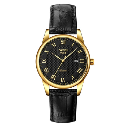 SKMEI 9058 Multifunctional Outdoor Fashion Waterproof Gold Shell Quartz Wrist Watch, Women Style Black Face Black Strap, Women Style Silver Face Brown Strap, Women Style Gold Face Brown Strap, Men Style Silver Face Brown Strap...