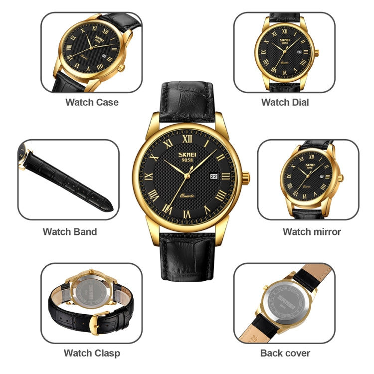 SKMEI 9058 Multifunctional Outdoor Fashion Waterproof Gold Shell Quartz Wrist Watch, Women Style Black Face Black Strap, Women Style Silver Face Brown Strap, Women Style Gold Face Brown Strap, Men Style Silver Face Brown Strap...