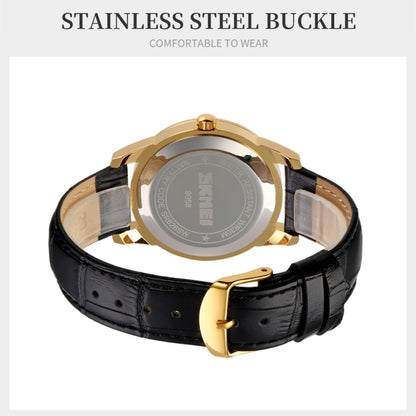 SKMEI 9058 Multifunctional Outdoor Fashion Waterproof Gold Shell Quartz Wrist Watch, Women Style Black Face Black Strap, Women Style Silver Face Brown Strap, Women Style Gold Face Brown Strap, Men Style Silver Face Brown Strap...