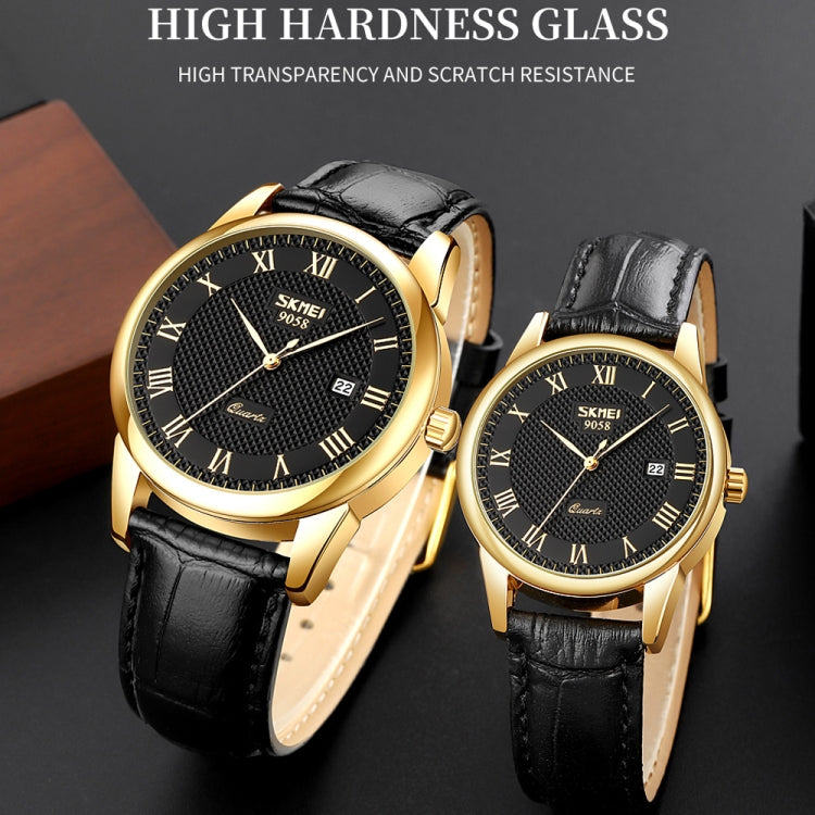 SKMEI 9058 Multifunctional Outdoor Fashion Waterproof Gold Shell Quartz Wrist Watch, Women Style Black Face Black Strap, Women Style Silver Face Brown Strap, Women Style Gold Face Brown Strap, Men Style Silver Face Brown Strap...