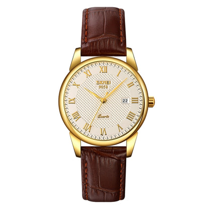 SKMEI 9058 Multifunctional Outdoor Fashion Waterproof Gold Shell Quartz Wrist Watch, Women Style Black Face Black Strap, Women Style Silver Face Brown Strap, Women Style Gold Face Brown Strap, Men Style Silver Face Brown Strap...