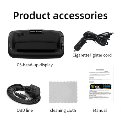 C5 OBD2 + GPS Mode Car HUD Head-up Display Water Temperature / Vehicle Speed / Voltage, C5
