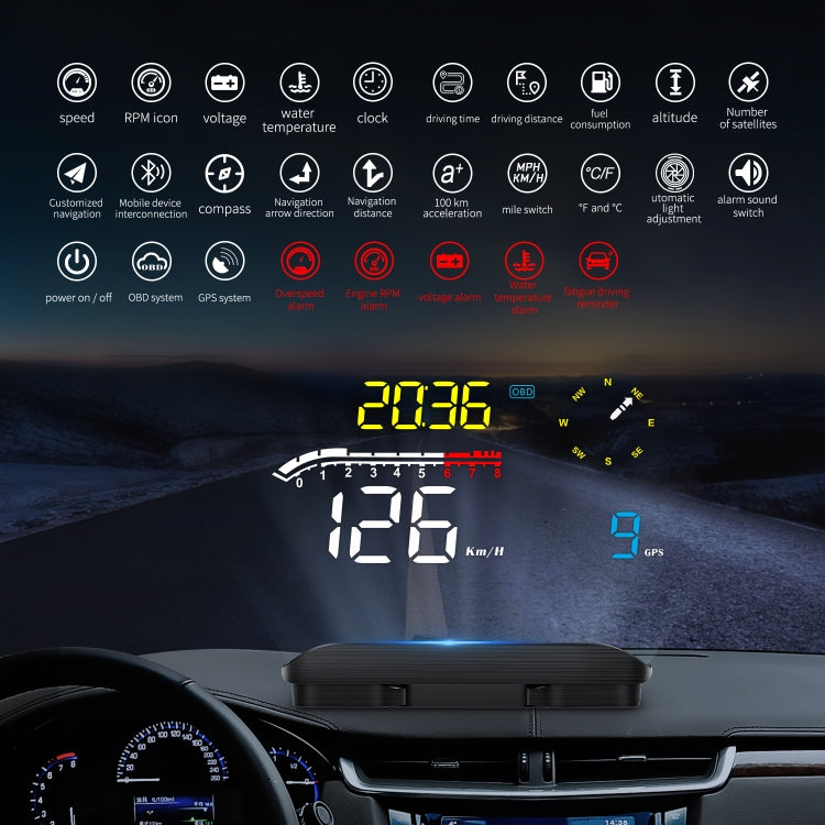 D1 Car OBD2 HUD Head-up Display GPS Speed Meter Speed / Voltage / Water Temperature Speed Alarm, D1