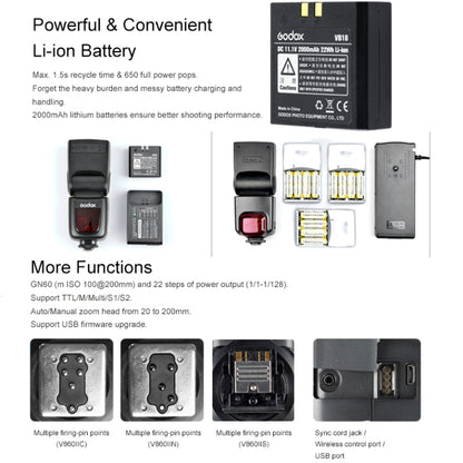 Godox V860IIN 2.4GHz Wireless 1/8000s HSS Flash Speedlite Camera Top Fill Light for Nikon DSLR Cameras, V860IIN for Nikon