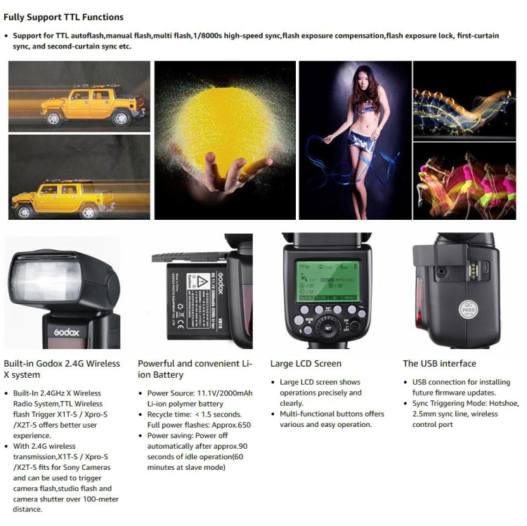 Godox V860IIS 2.4GHz Wireless 1/8000s HSS Flash Speedlite Camera Top Fill Light for Sony DSLR Cameras, V860IIS for Sony