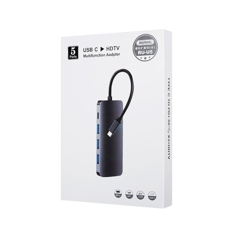 Remax RU-U5 5 In1 Multi-function Type-C / USB-C HUB Docking?Station, 5 In1