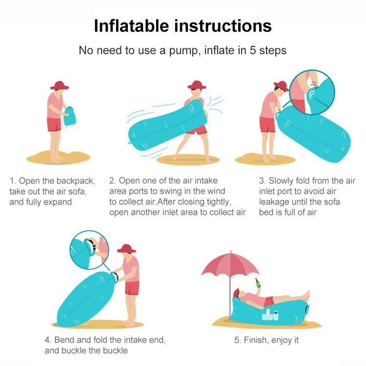 Outdoor Portable Lazy Water Inflatable Sofa Beach Grass Air Bed, Size: 200 x 70cm, 200 x 70cm Sapphire Blue, 200 x 70cm Grass Green, 200 x 70cm Red, 200 x 70cm Yellow, 200 x 70cm Purple, 200 x 70cm Orange, 200 x 70cm Sky Blue, 200 x 70cm Black...
