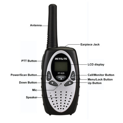 1 Pair RETEVIS RT628 0.5W EU Frequency 446MHz 8CHS Handheld Children Walkie Talkie, RT628(White), RT628(Red), RT628(Black)