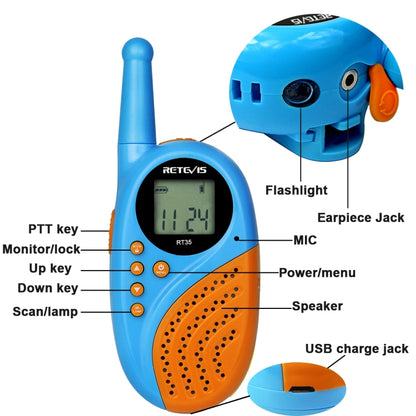 1 Pair RETEVIS RT-35 0.5W US Frequency 462.550-467.7125MHz 22CHS Children Handheld Walkie Talkie, RT-35,US Frequency(Blue), RT-35,US Frequency(Black)
