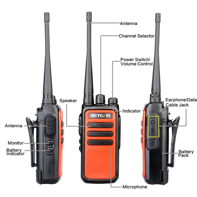 1 Pair RETEVIS RT666 PMR446 16CHS License-free Two Way Radio Handheld Walkie Talkie, EU Plug, RT66, EU Plug