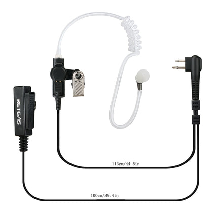 RETEVIS M 2 Pin Long Clip Air Guide Covert Acoustic Tube Earpiece Speaker Microphone, M Long Clip