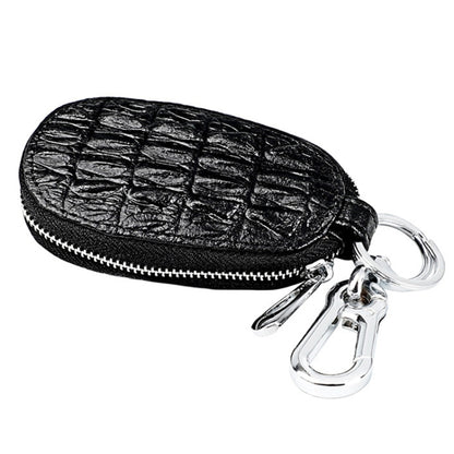 Crocodile Texture First Layer Cowhide Hanging Waist Car Key Bag, Car Key Bag