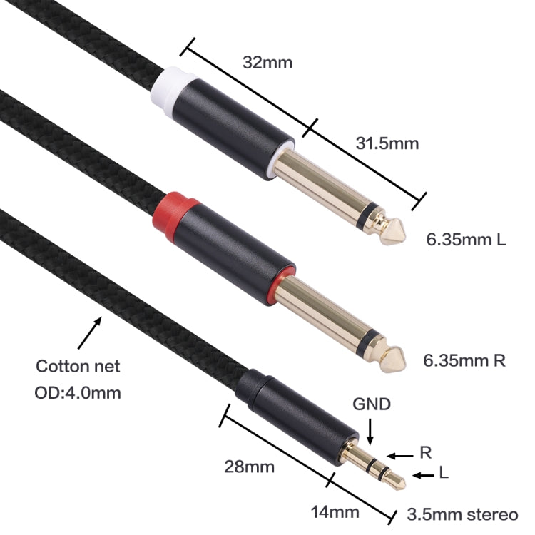 3683 3.5mm Male to Dual 6.35mm Male Audio Cable, 1m, 2m, 3m