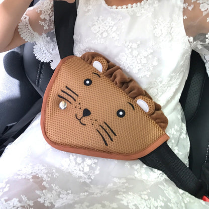 Car Child Seat Belt Adjusting and Fixing Device Buttons Seat Belt Anti-strangulation Shoulder Cover, Cotton Fabric Pink Stripes, Cotton Fabric Green Stripes, Mesh Fabric Rabbit, Mesh Fabric Fox, Mesh Fabric Lion, Mesh Fabric Polar Bear