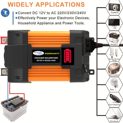 Little Wasp 12V to 220V 6000W Car Power Inverter with LED Display & Dual USB, 12V to 220V 6000W