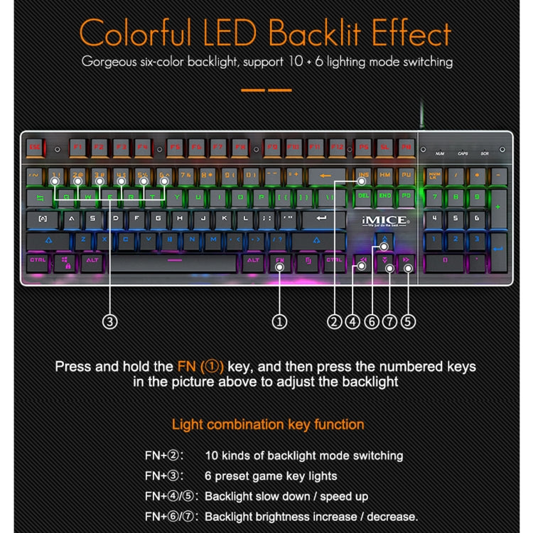 iMICE MK-X80 104 Keys Mechanical Blue-axis Backlight Wired Gaming Keyboard, MK-X80