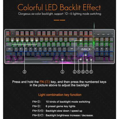 iMICE MK-X80 104 Keys Mechanical Blue-axis Backlight Wired Gaming Keyboard, MK-X80
