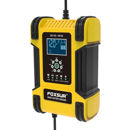 FOXSUR 12A / 12V / 24V Car / Motorcycle 7-stage Lead-acid Battery AGM Charger, 12A, US Plug, 12A, EU Plug, 12A, UK Plug