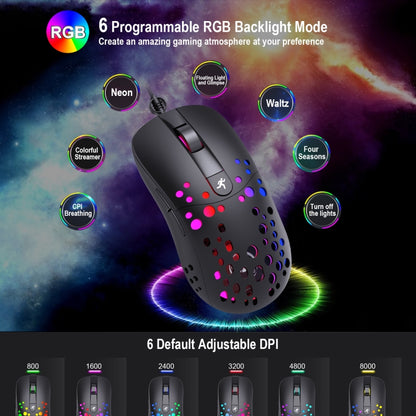 HXSJ A904 RGB Light Macro Programming Mechanical Gaming Wired Mouse, A904