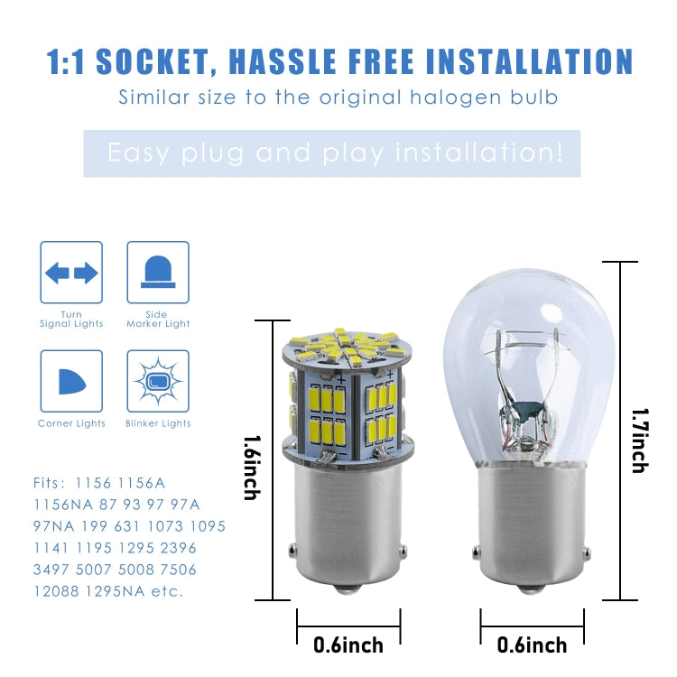1 Pair E0052 9-14V 1156-54SMD-2835 6000K 1080LM White Light Car Decoding Turn Signal Reversing Light, E0052