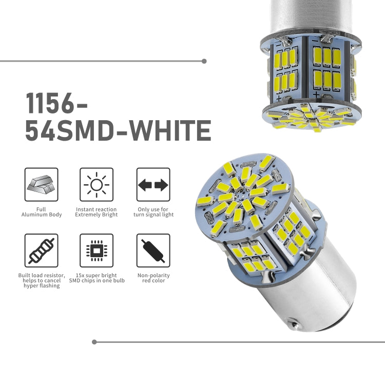 1 Pair E0052 9-14V 1156-54SMD-2835 6000K 1080LM White Light Car Decoding Turn Signal Reversing Light, E0052