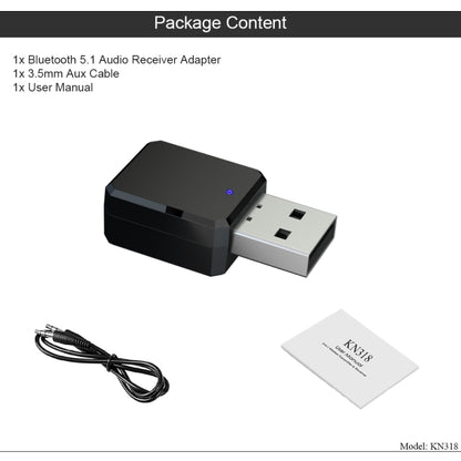 KN318 USB Bluetooth 5.1 Adapter Audio Receiver, KN318