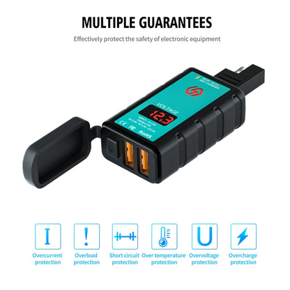 WUPP ZH-1422A1 DC12-24V Motorcycle Square Dual USB Fast Charging Charger with Switch + Voltmeter + Integrated SAE Socket, ZH-1422A1