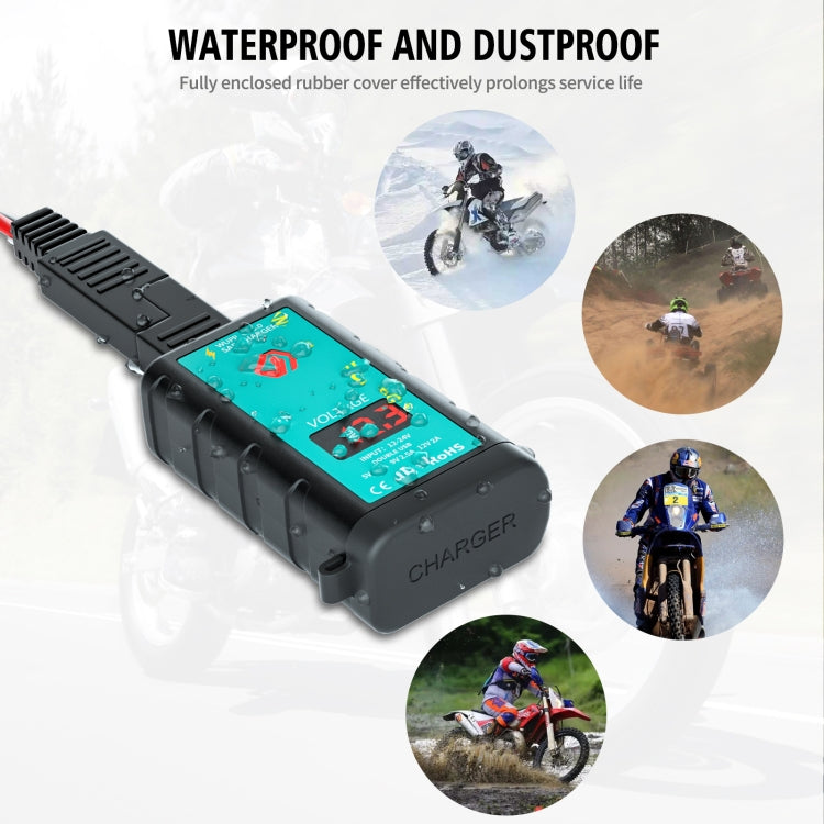 WUPP ZH-1422B1 DC12-24V Motorcycle Square Single USB + PD Fast Charging Charger with Switch + Voltmeter + Integrated SAE Socket, ZH-1422B1