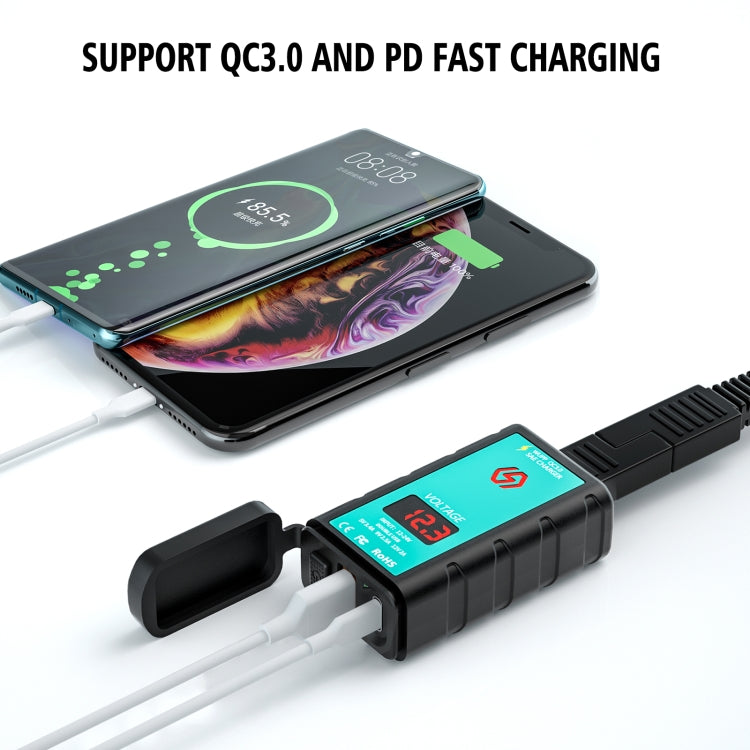 WUPP ZH-1422B2 DC12-24V Motorcycle Square Single USB + PD Fast Charging Charger with Switch + Voltmeter + Integrated SAE Socket + 1m SAE Socket Cable, ZH-1422B2