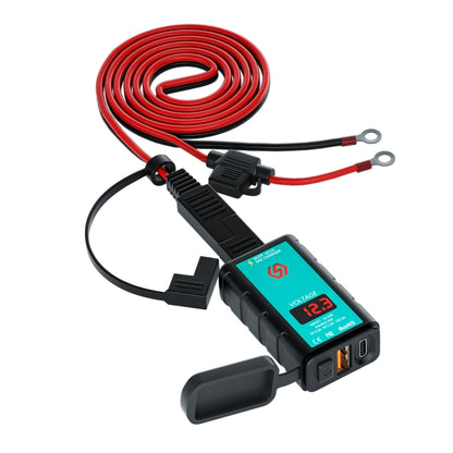 WUPP ZH-1422B3 DC12-24V Motorcycle Square Single USB + PD Fast Charging Charger with Switch + Voltmeter + Integrated SAE Socket + 1.4m OT Terminal Cable, ZH-1422B3