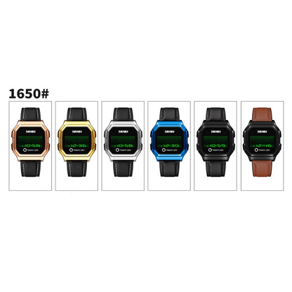 SKMEI 1650 Leather Strap Version LED Digital Display Electronic Watch with Touch Luminous Button, Leather Strap Version