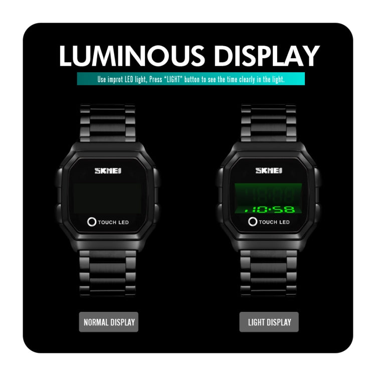 SKMEI 1650 Steel Strap Version LED Digital Display Electronic Watch with Touch Luminous Button, Steel Strap Version