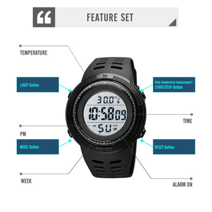 SKMEI 1681 Multifunctional LED Digital Display Luminous Electronic Watch, Support Body / Ambient Temperature Measurement