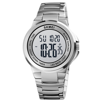 SKMEI 1712 Dual Time LED Digital Display Luminous Stainless Steel Strap Electronic Watch