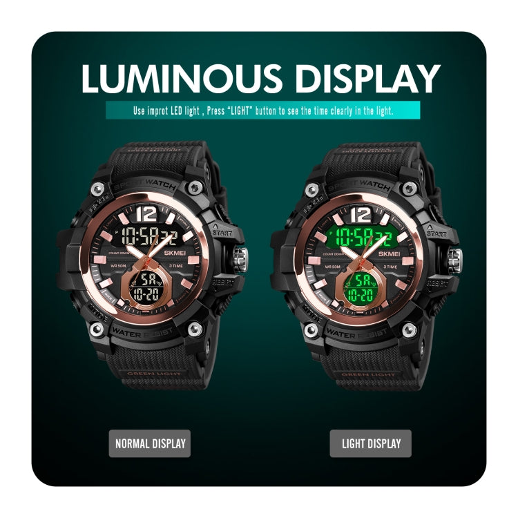 SKMEI 1725 Three Time LED Digital Display Timing Luminous Electronic Watch