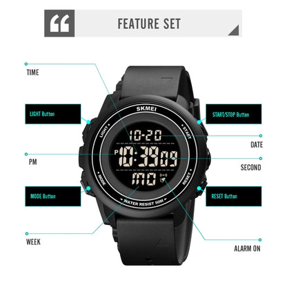 SKMEI 1736 Triplicate Round Dial Timing LED Digital Display Luminous Electronic Watch