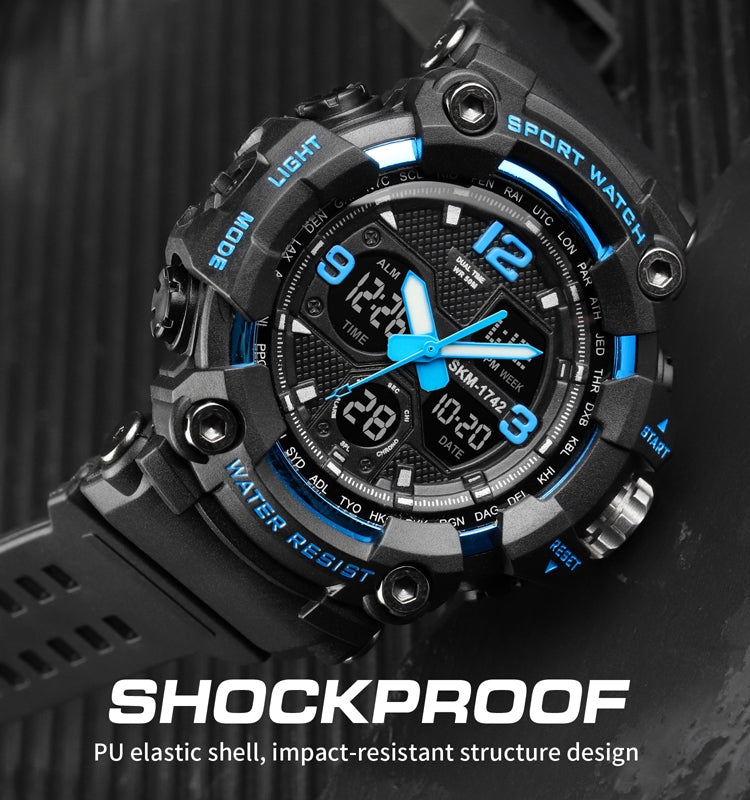 SKMEI 1742 Four-screen LED Digital Display Luminous Sports Shockproof Electronic Watch for Men