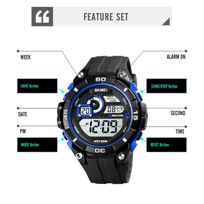 SKMEI 1756 Dual Time Countdown Alarm Clock Men Sports Luminous Electronic Watch