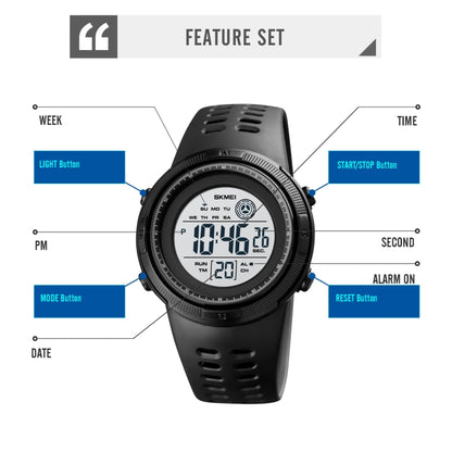 SKMEI 1773 Triplicate Round LED Dual Time Digital Display Colorful Backlight Electronic Watch