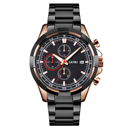 SKMEI 9192 Men Calendar Timing Stainless Steel Belt Luminous Quartz Watch
