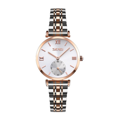 SKMEI 9198 Simple Roman Numeral Dial Metal Belt Quartz Watch for Couples