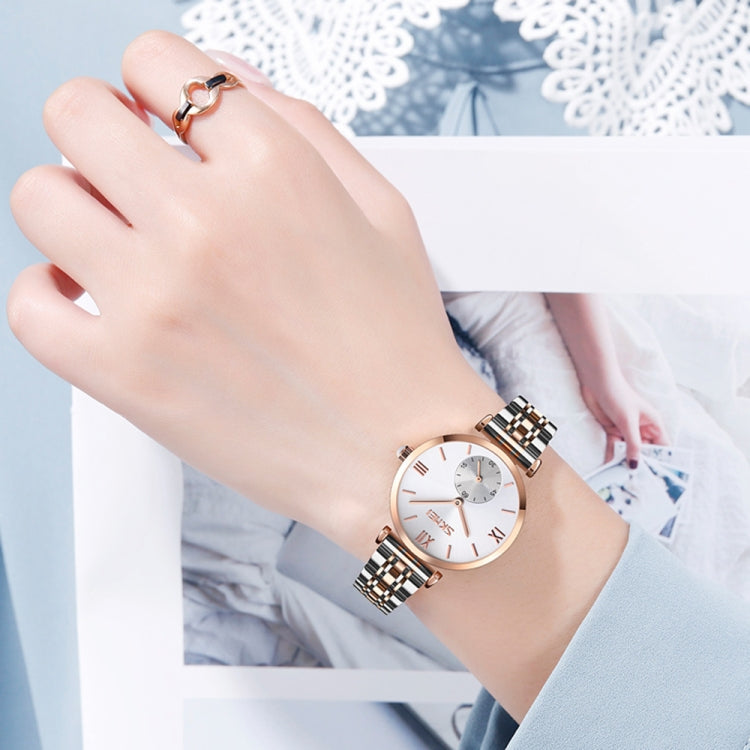 SKMEI 9198 Simple Roman Numeral Dial Metal Belt Quartz Watch for Couples